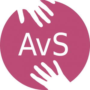 Rundes Logo in altrosa mit der Aufschrift AvS (Angehörige von Suchtkranken)